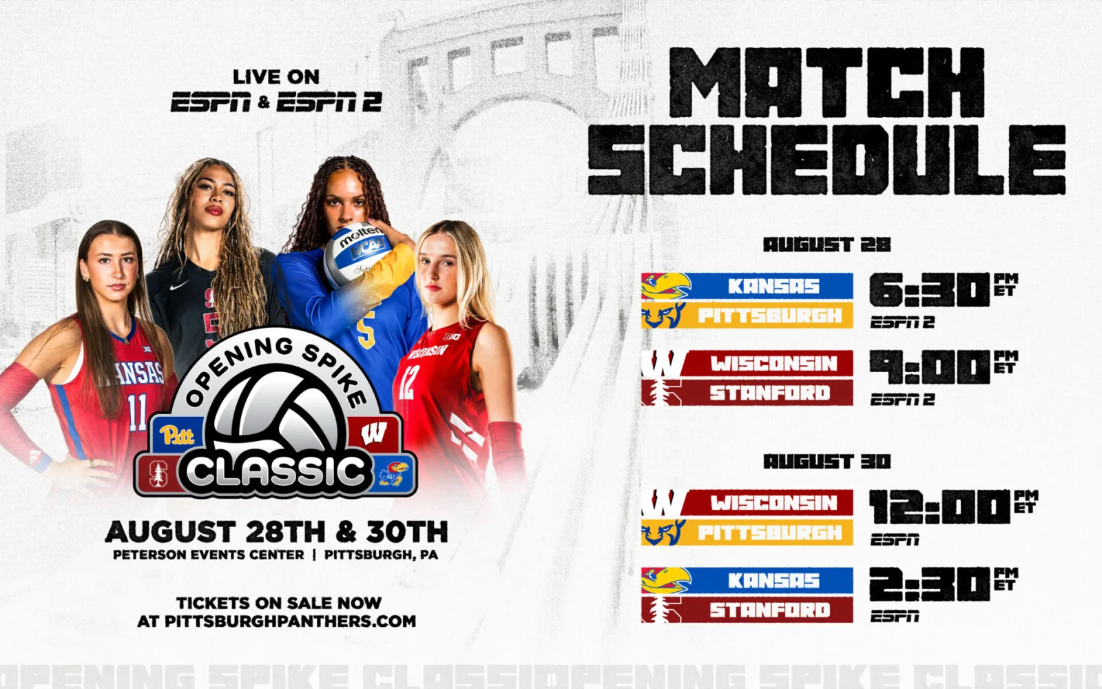 ESPN transmitirá la segunda edición del Opening Spike Classic de voleibol femenino universitario